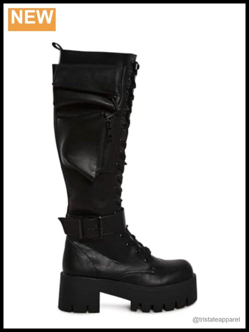 Knee-High Vegan Leather Combat Boots with Platform Heel